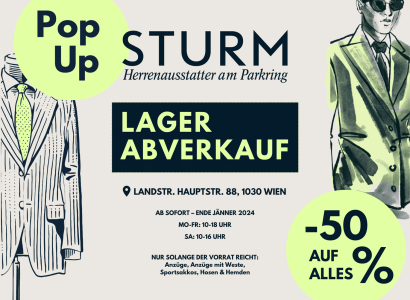 ALLES –50% bei unserem Pop Up Lagerabverkauf!